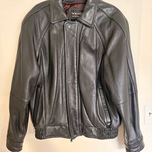 Wilson Men's Dark Gray Leather Bomber Jacket